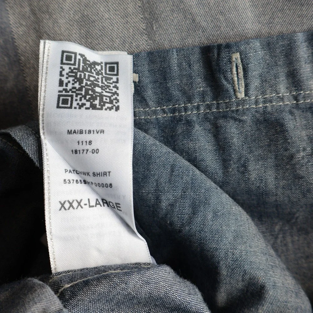 True Religion Mens Patchwork Chambray Denim Button Down Shirt Slim 3XL Blue